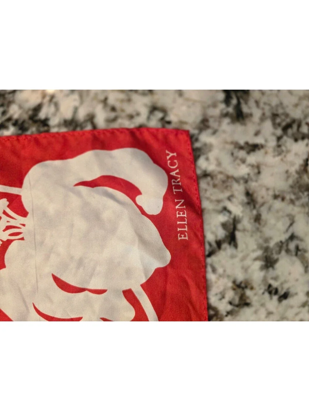 Vintage Ellen Tracy Red White Hibiscus Floral 100% Silk Square Scarf